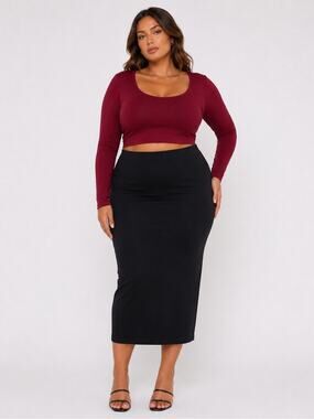 Naked Wardrobe Black High-Waist Midi Pencil Skirt Size 2XL